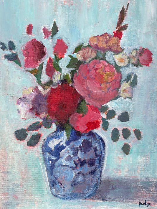 Roses Still Life — Original Acrylic Painting, 14 x 18