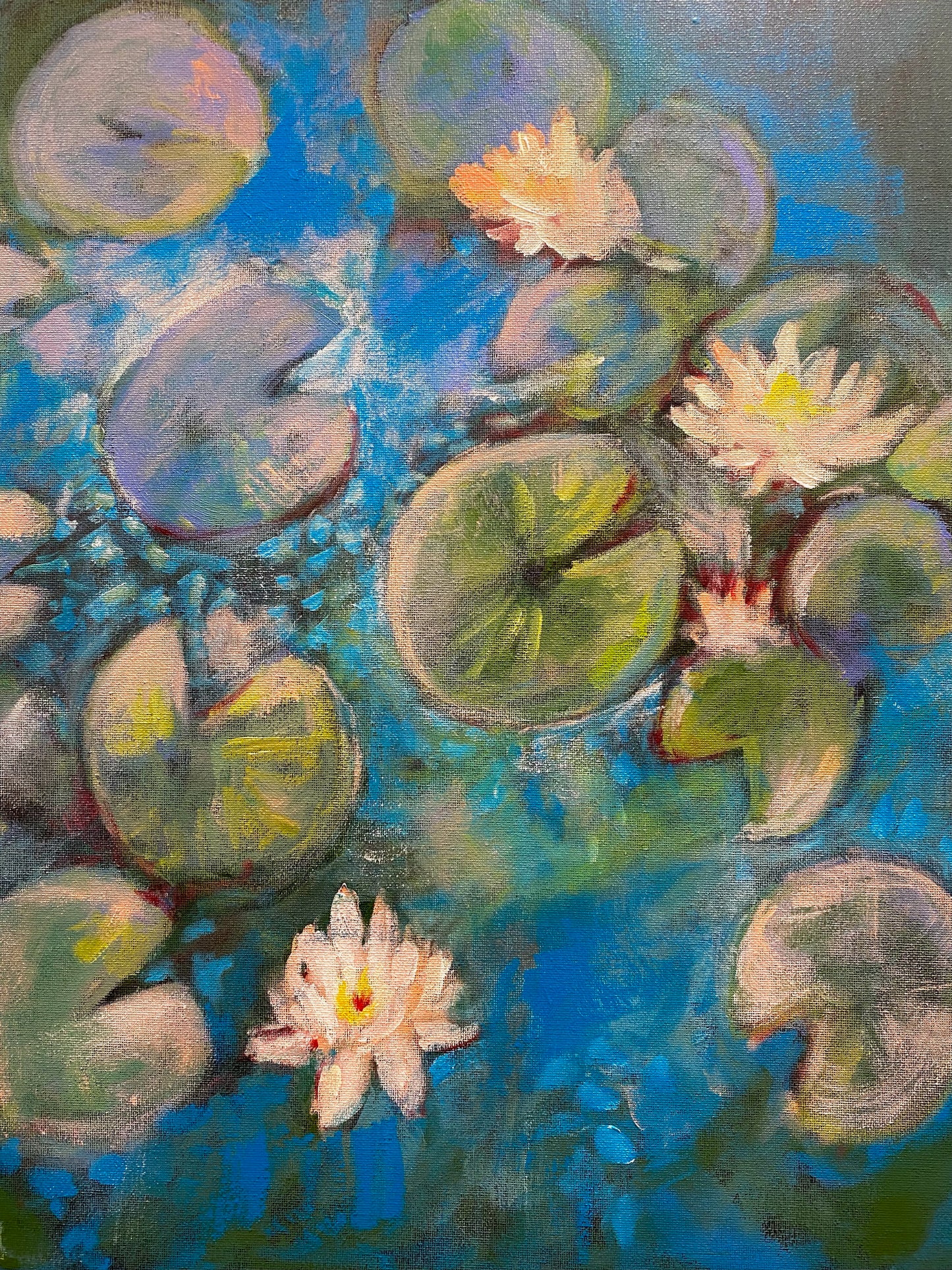 Water Lillies - Original Acrylic 16 x 20 Painting Framed