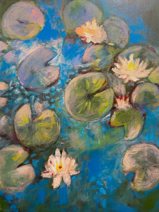 Water Lillies - Original Acrylic 16 x 20 Painting Framed
